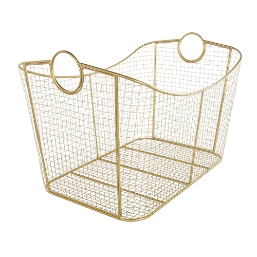 Deco 79 Metal Decorative and Functional Storage Basket Deep Basket Organizer with Round Handles, Basket for Storage 20" x 18" x 19", Gold by Deco 79 - Image 3