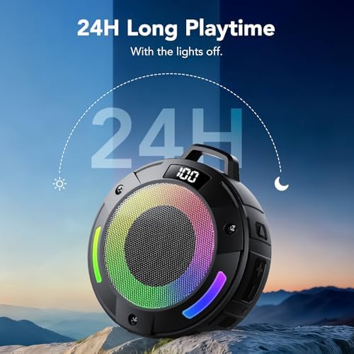 Bluetooth Speaker, 2026 Portable Wireless Shower Speaker, Digital Display Portable Speaker with Detachable hook ,IPX7 Waterproof with LED Light, HD Sound & Bass for Bathroom, Pool, Beach & Outdoor - 2