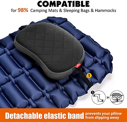 HIKENTURE Inflatable Camping Pillow, Thicken Blow Up Travel Pillow with Removable Case, Ultralight Portable Camp Pillow Beach Pillow, Ergonomic Inflatable Hiking Pillow for Camping, Outdoor (Black)