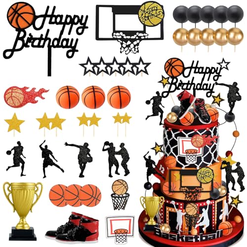Knana 39Pcs Basketball Cake Topper Basketball Cake Decorations Sports Party Decorations for Men Birthday Party Supplies