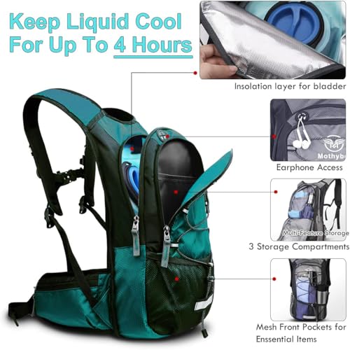 Image of Mothybot Hydration Pack, Insulated Hydration Backpack with 2L BPA Free Water Bladder and Storage, Hiking Backpack for Men, Women, Kids for Running, Cycling, Camping - Keep Liquid Cool up to 5 Hours