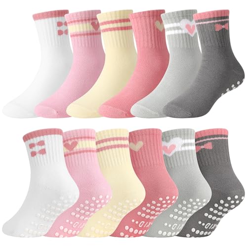 kodinsiivous 6er Pack Baby Anti-Rutsch-Griff Socken mit Greifern Baumwolle Socken für Mädchen Jungen 1-3 Jahre