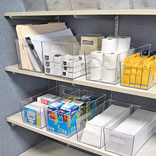 Image of Azar Displays 556233 Small Clear Plastic Organizer Storage Tote Bin with Handle, Pantry Storage, Kitchen and Fridge Organizer, Cabinet and Drawer Container 9 inchW x 6 inchD x 4 inchH, 4-Pack