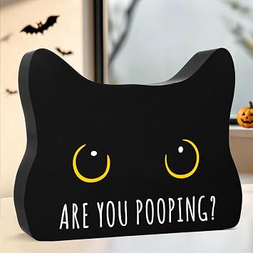 Black Cat Halloween Bathroom Decor Sign, Cute Halloween Black Cat Gifts