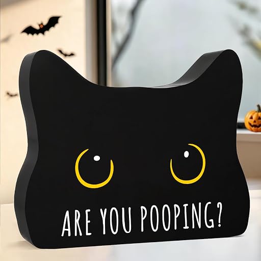 Black Cat Halloween Bathroom Decor Sign, Cute Halloween Black Cat Gifts | Are You Pooping Cat Decor Funny Black Cat Bathroom Decor Halloween Party Decoration Gift for Women Men (ASIN B0DS8BCWH2), rank #4 by monthly sales volume for 'Bathroom Sign' on Amazon