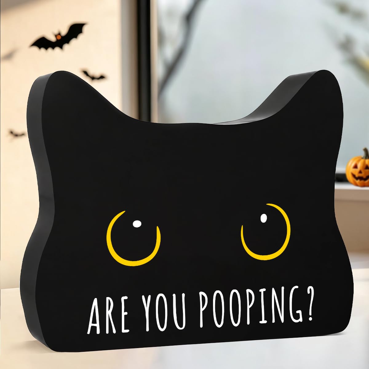 Black Cat Halloween Bathroom Decor Sign, Cute Halloween Black Cat Gifts