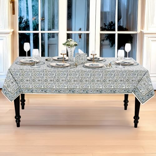 Ridhi Indigo Hand Block Print Cotton Rectangle Tablecloth 108" x 60" inches Reusable Table Cover Decorative Everyday Use for Dining Room, Farmhouse, Home Gift for Spring, Mother's Day by Ridhi - Used condition - Image 7