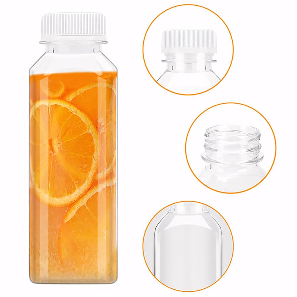 50 bottiglie vuote in plastica trasparente, riutilizzabili, per succhi di frutta, con tappo a vite, contenitori da viaggio con imbuto, riutilizzabili, per acqua, frullati e latte (1000 ml, tappo nero