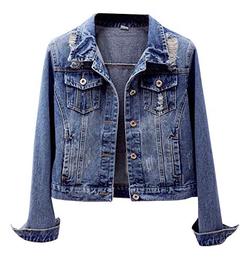 Kedera Womens Denim Jackets Distressed Button Down Long Sleeve Classic Jean Jacket Coats