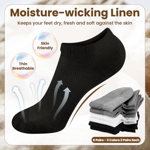 Image of Mepase 6 Pairs Flax Linen Ankle Socks for Women Men 88% Organic Thin Breathable Mesh Low Cut Quick Dry Moisture Wicking Socks