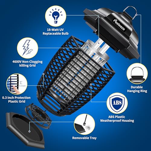 Pesteaze BUGZ001 4600V Instant Killing Bug Zapper Outdoor Waterproof, 10Ft Power Cord, 20W Electric Insect, Fly & Mosquito Zapper Killer With (1) Extra Replacement Bulb, Weatherproof Abs Plastic Shell thumb #3
