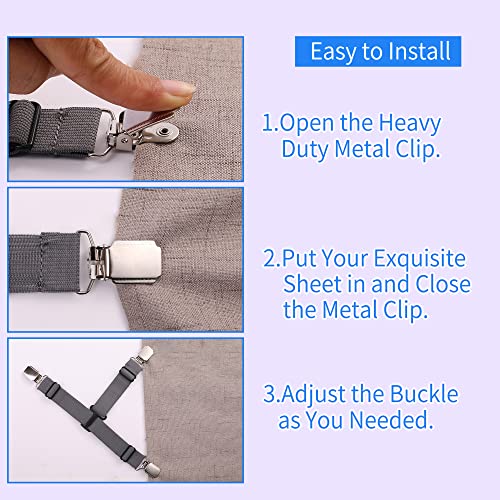 Mendeng Bed Sheet Holder Garters Bed Suspenders Sheet Stays Sheet Clips For Bedding Bed Clips For Sheets Grey Sheet Suspenders Queen 4P #TOP4