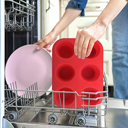 2Pcs Silicone Muffin Pans Non-Stick Cupcake Pan 6 Cup Mini Muffin Pan,Reusable Muffin Baking Silicone Mol Ds,Muffin Tin For Muffin,Cupcake,Brownie,2 Trays Overlapped(Red,Size:9.45X6.5X1.57Inch) #TOP6
