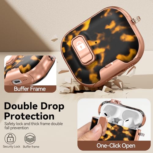 Image of for AirPods Pro 2 /1 Case (2023-2019), with Safty Lock & Phone Stand for AirPods Pro 2 /Pro1 Generation Case Cover for Women Girly with Keychain & Cleaner Kit - Brown+Black Tortoise