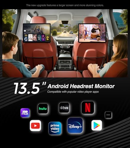 Image of 13.5inch Android Car TV Headrest Monitor for Back Seat Supports Phone Mirroring Touchscreen HDMI WiFi SD Card Bluetooth Cars Entertaiment System Video Player