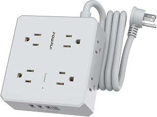 Surge Protector Power Strip - 6 Ft Flat Plug Extension Cord with 8 Widely Outlets and 4 USB Ports(1 USB C), 3 Side Outlet Extender for Home Office, Grey, ETL Listed