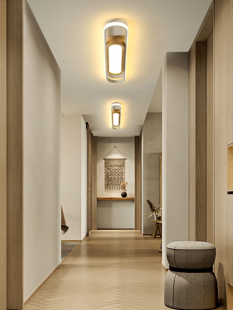 Plafonnier LED Couloir avec Detecteur de Mouvement Induction 3000K lampe de Plafond à Bois Moderne Luminaire de plafond avec capteur de lumière du jour pour Salon Chambre Entrée Garage Balcon (80cm)