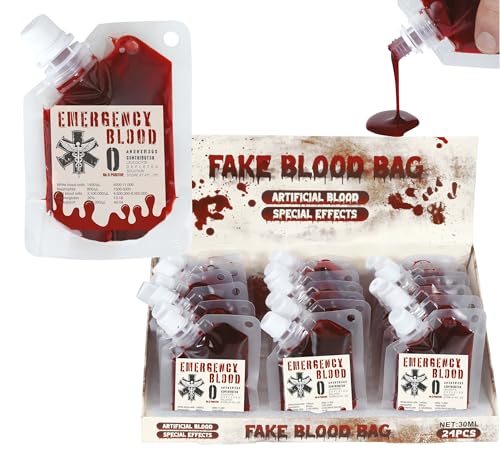 FIESTAS GUIRCA | Caixa de 24 sacos de sangue falso - maquilhagem de Halloween e carnaval - pintura facial e corporal para disfarces de terror, vampiros e filmes assustadores - vermelho