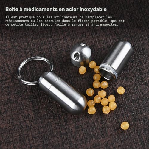 SPYMINNPOO Porte-clés Médicament Pilulier, Portable Médicament Bouteille en Acier Inoxydable Étanche Petite Capsule Cas Stockage Conteneur Camping De Montagne Protection D’Urgence – vue 4