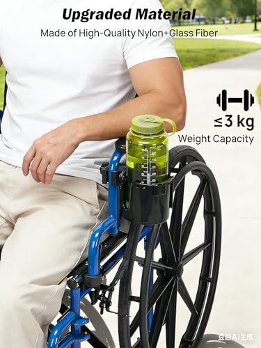 image for JOYTUTUS Wheelchair Cup Holder, 2-in-1 Walker Cup Holder with 6.4'' La