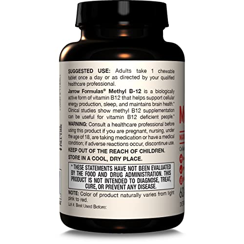 Jarrow Formulas Maximum Strength Methyl B-12 5000 Mcg - 60 Chewable Tablets, Cherry Flavored - Bioactive Vitamin B12 - Supports Cellular Energy Production - Non-Gmo & Gluten Free (Packaging May Vary) #TOP7