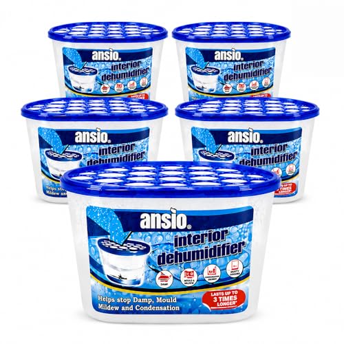 ANSIO Deshumidificador, Blanco,Eliminador de condensación absorbentes para Humedad (Paquete de 5 Botes)