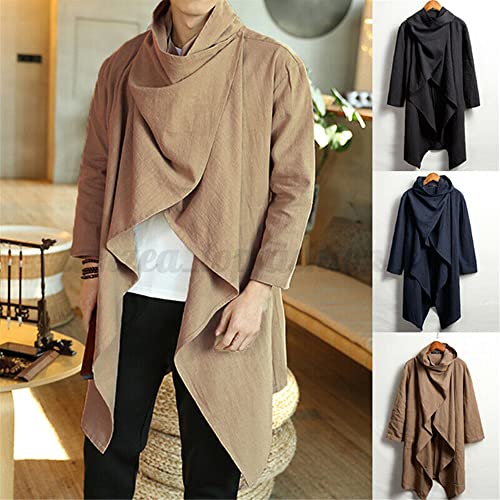 Men's Long Sleeve Cotton Linen Poncho Cape Coat Long Jacket Cardigan Outwear Top3