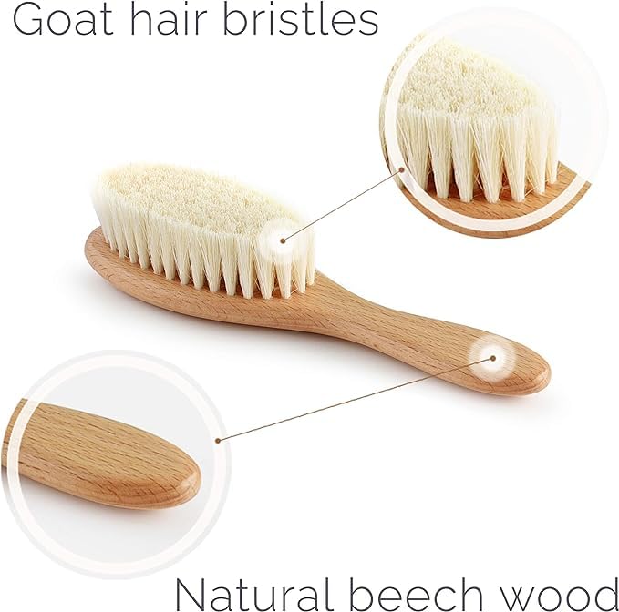 Miniatura 4 de Natemia Paquete de 2 cepillos de madera para el pelo del bebé, cerdas suaves naturales para recién nacidos y niños pequeños, cuidado suave de la