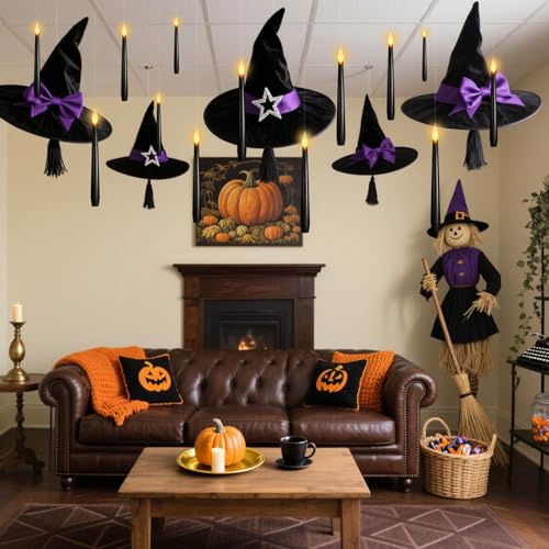 Image of Lezonic Black Floating Candles with Wand Remote, Set of 12 Magic Flameless Candles Battery Operated, Flikering Hanging LED Taper Candlesticks Christmas Decorations, 0.51 inch x 6.7 inch