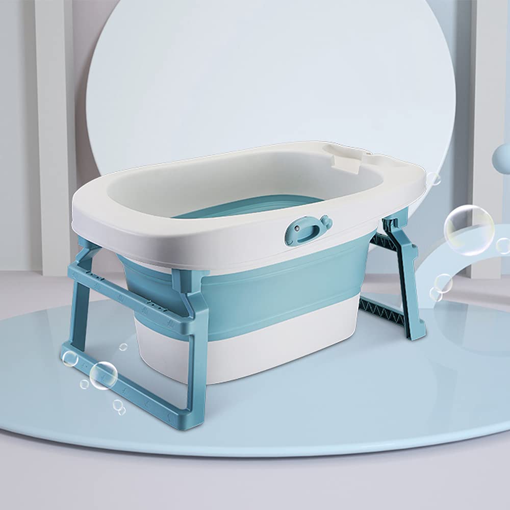 Bañera de bebé plegable, 3 en 1 bañera, plegable, cojín plegable, bañera para niños, apta para recién nacidos, plegados para ahorrar espacio, alfombra antideslizante (85,3 x 55,5 x 43,7 cm, azul)