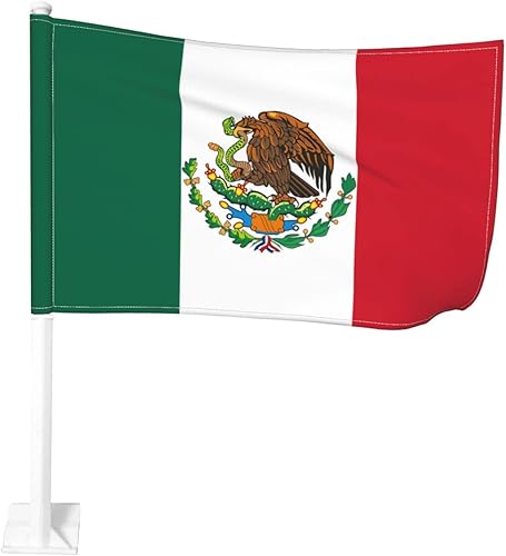 Bandera de México, bandera de 12 x 18 pulgadas, bandera de clip de ventana de poliéster, bandera de decoración de automóvil, bandera de doble cara