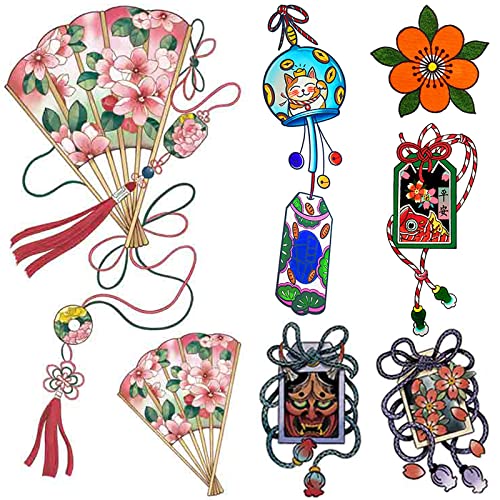 PUSNMI Japanese Temporary Tattoos Kit for Women Cherry Blossoms Traditional Tattoo Flower Fan Old School Stickers Lucky Cat Tattoo for Women Girls Realistic Long Lasting Tattoos for Arm Leg and More