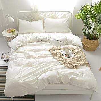 100% Washed Cotton Duvet Cover Bedding Set , Healthy , Comfortable and Unique Style ,3 pieces, Twin , White