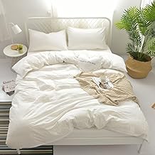 100% Washed Cotton Duvet Cover Bedding Set , Healthy , Comfortable and Unique Style , 3 pieces, Full , White