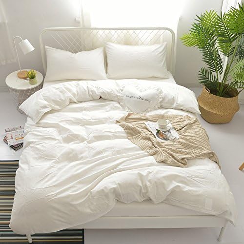 100% Washed Cotton Duvet Cover Bedding Set, Healthy,Luxurious, Comfortable, Breathable, Soft and Extremely Durable, Queen, Off White
