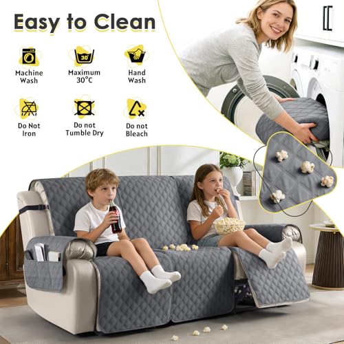 Image of TAOCOCO Recliner Couch Covers,3 Seater Recliner Covers,Waterproof Recliner Covers,Non Slip Recliner Sofa Covers,Reclining Chair Covers for Pets,Recliner Protector with Pockets(Dark Grey)
