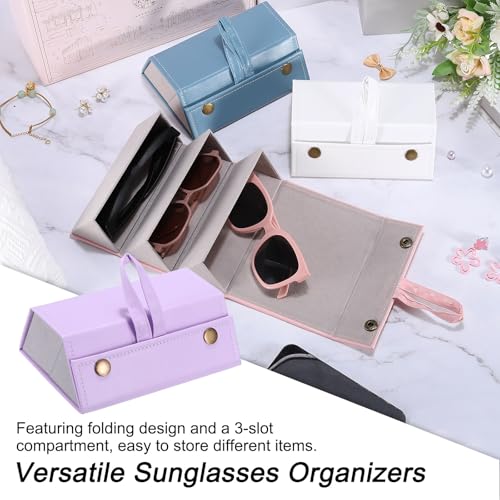 Image of PATIKIL Travel Sunglasses Organizer, 3 Slots Foldable Sunglasses Holder Leather Sunglass Storage Organizer Case