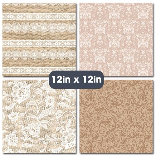 Desecraft Vintage Burlap & Lace 12x12 Scrapbook Paper Double Sided Cardstock 12x12 Paper for Scrapbooking, Card Making, Crafts, DIY Albums & Home Decor - Thumbnail 2