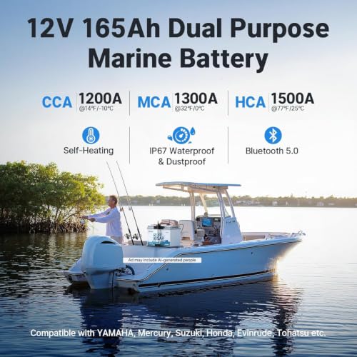 Image of Redodo 2 Pack Smart Bluetooth 12V 165Ah Dual Purpose Marine Battery, 1200CCA Group 31 Starting Battery, 2112Wh Deep Cycle Batteries with Self Heating, IP67 Waterproof