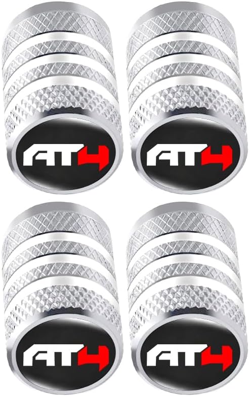 Wheel Valve Stem Caps for AT4, 4 Piece Aluminum Alloy Metal Car Tire Air Valve Caps Cover, Anti-Rust,Leak-Proof Seal,Waterproof (Silver)