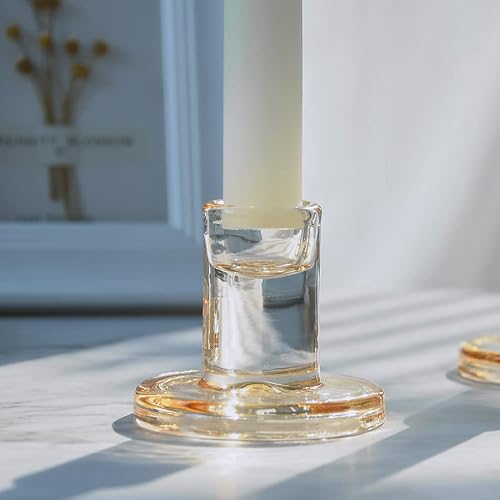 Miniatura 4 de 4 portavelas cónicos ámbar, portavelas de cristal a granel, candelabros transparentes para mesa de comedor