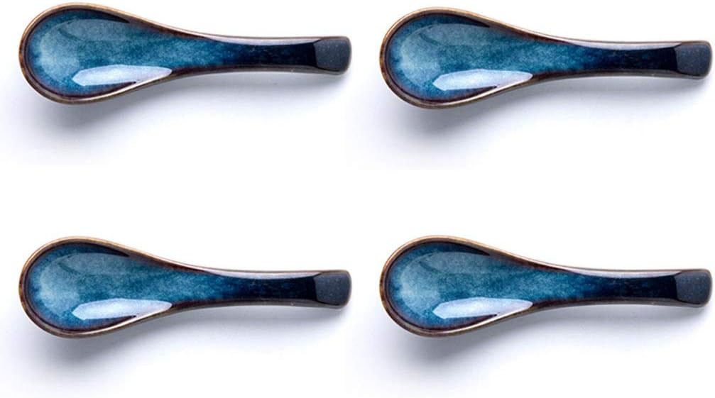 Durable Spoons Nordic Creative Porcelain Spoon 4 Pieces Household Spoon Restaurant Spoon Ceramic Small Spoon Blue Length 5.51 Inch Table Spoon
