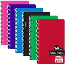 BAZIC Products College Ruled 3-Subject Spiral Notebook, 9.5 x 5.75 in, 120 Sheets, for School College Notes, Set of 6