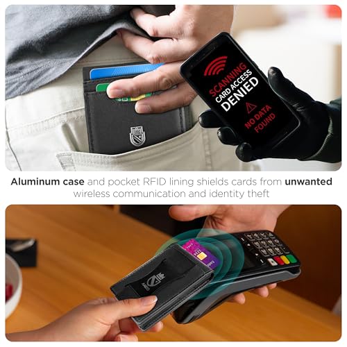 Bifold Wallet for Men | Pop Up Slim Metal Aluminum Wallet | NFC RFID Blocking | Credit Card Holder | Minimalist Mens Wallet with Window ID | Smart Wallet | Cash Strap | Gifts for Men (Black)3