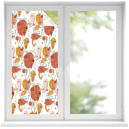 Window Privacy Film Frosted, Farmhouse Boho Removable Glass Window Covering, Modern Abstract Feminine Face Lines Decorative Privacy Windows Film for Bedroom, Living Room, 19.6 x 39.3 Inches