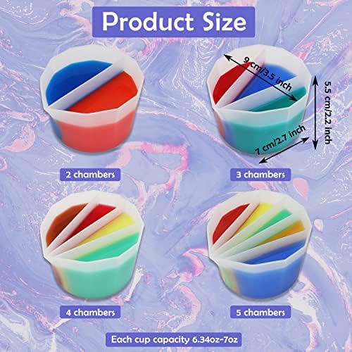 Kingovalley 4 Pcs Silicone Split Cups for Paint Pouring, Clear Silicone Pour Split Cup with 2-5 Channels Dividers, Silicone Paint Mixing Cup for Acrylic Paint Resin Pouring DIY Making Art Drawing