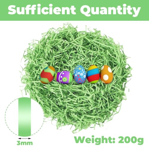 200g Ostergras Geschreddertes Papier, Ostergras Dekogras, Raffia Geschreddertes, Easter Grass, Füllmaterial Geschenk Raffia, für Osternester, Osterkörbchen, Osterdekoration, Festival Geschenk (Grün)
