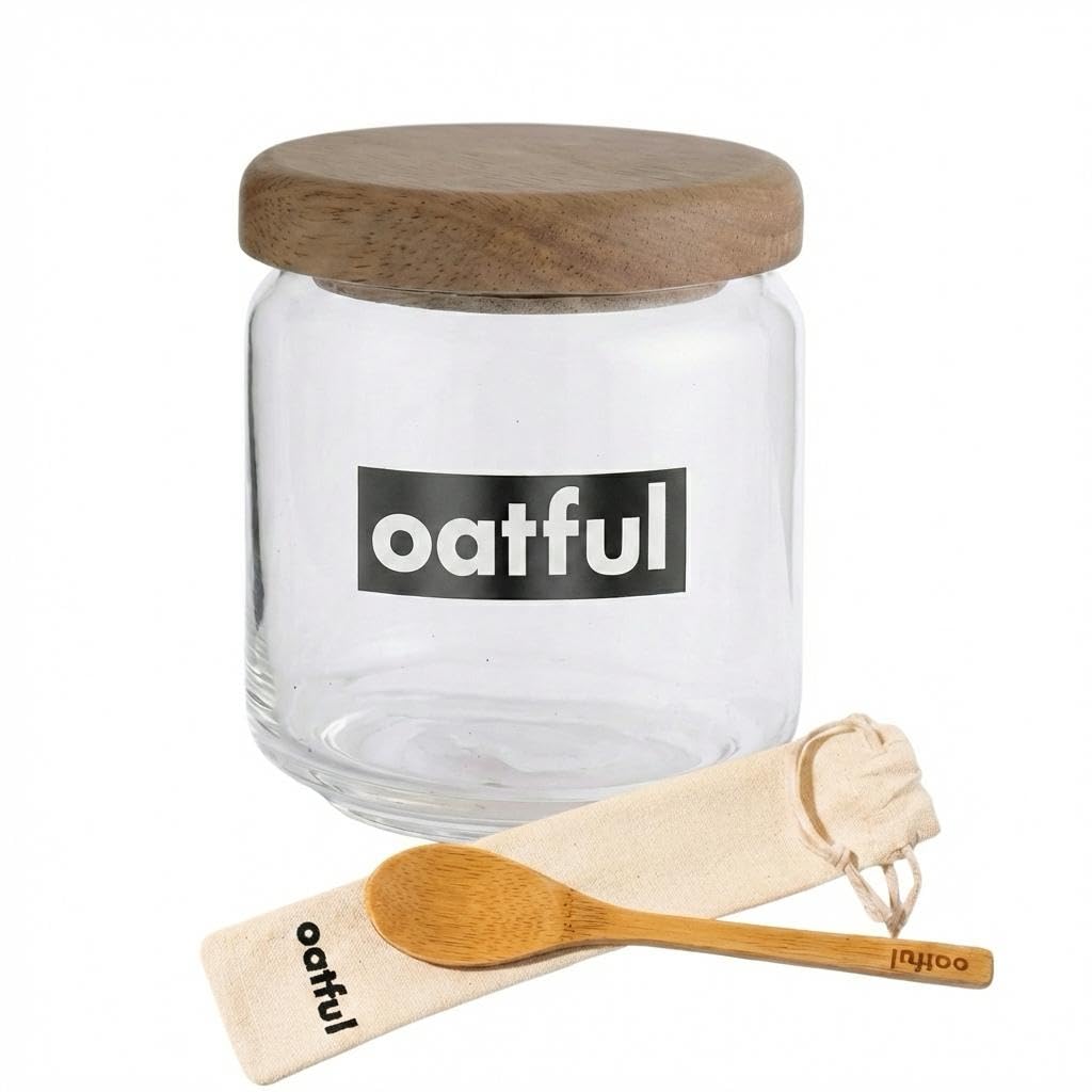 500ml Overnight Oats Jar with Lid & Bamboo Spoon – Large Airtight Glass Container with Measurement Marks, Wide Mouth Mason Jar for Oatmeal, Cereal, Yogurt, Salad & Milk