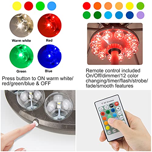 Luxsway Umbrella Lights Battery Operated,12 Color Changing Outdoor Patio Umbrella Light For Pole With 80Ft Remote,12 Clear Bulb 48 Leds,4 Modes,4 Timer Option,Umbrella Hanging Light For Camping,Bbq thumb #2