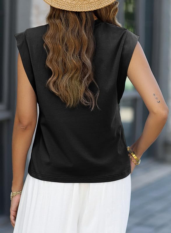 Dokotoo Womens Tops Dressy Casual Shirts Crewneck Cap Sleeve Tank Tops Basic Summer T Shirt2